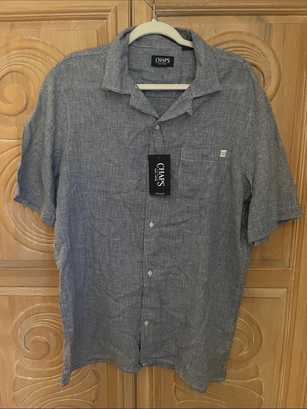 Chaps Men’s Navy Micro-Check Short-Sleeve Button-Down Shirt